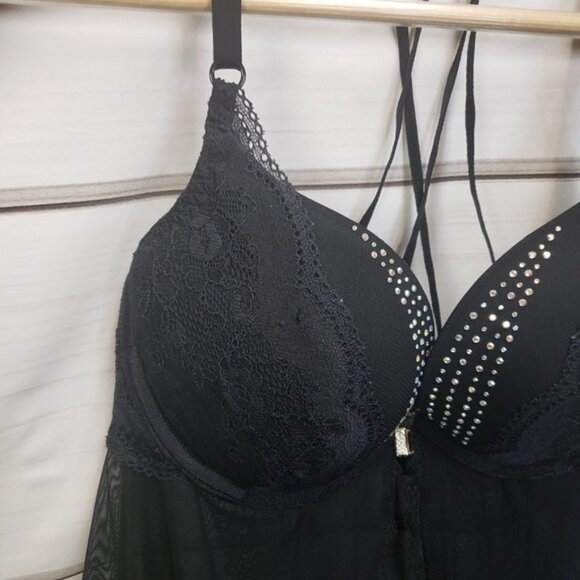 La Senza Sexy Black Lingerie Chemise Racerback Rhinestone Underwire Boudoir - Picture 5 of 10